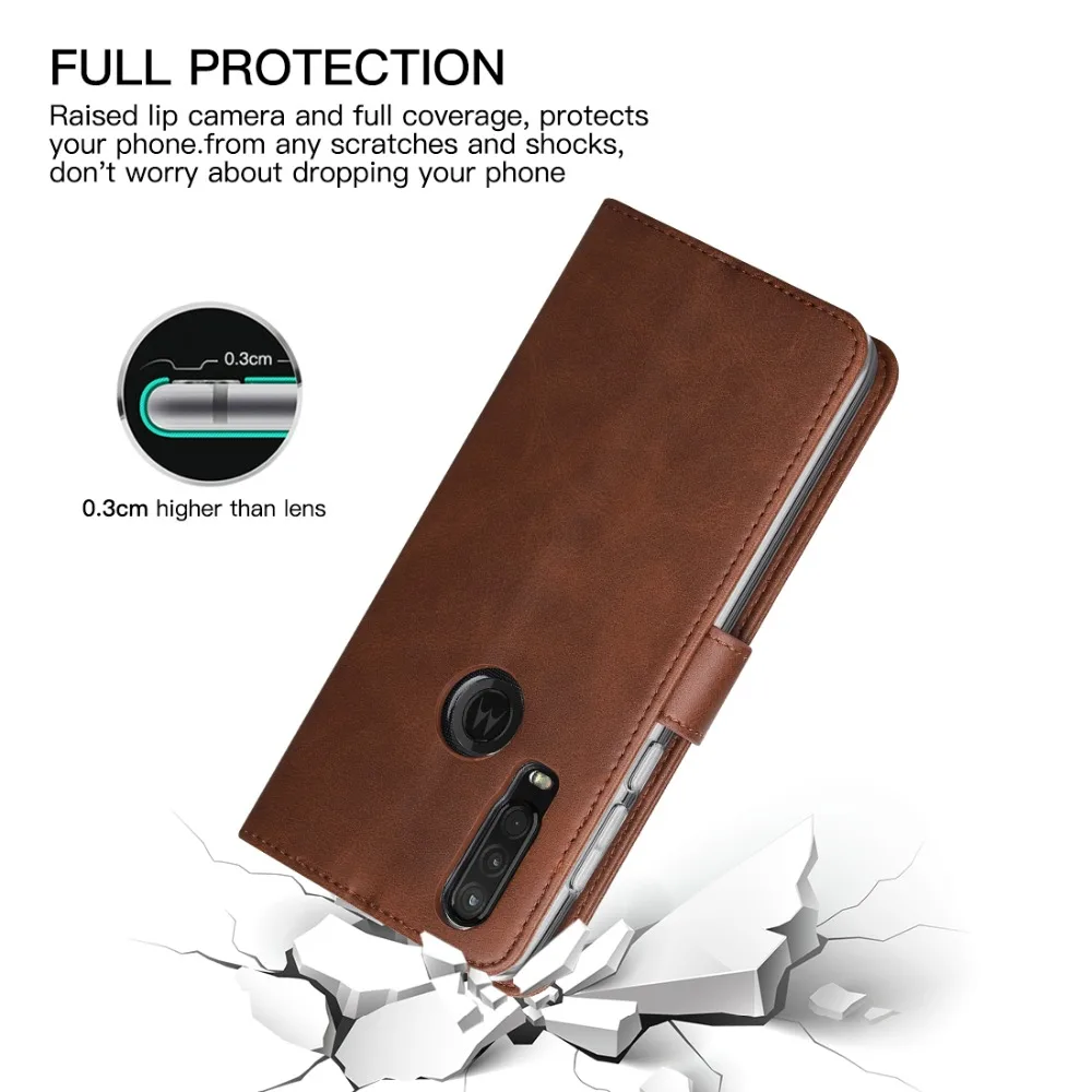 Чехол из натуральной кожи для Motorola Moto One Action Case откидной Чехол-кошелек для Moto One action Card Stand Магнитный чехол-книжка
