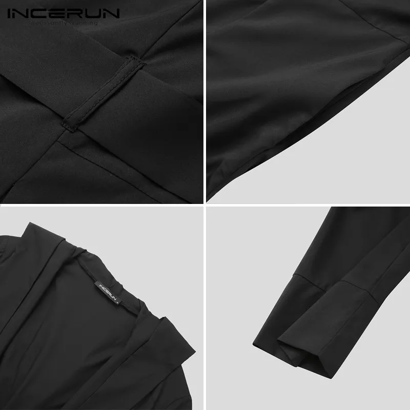 

Man Loose Long Style Outwear Streetwear INCERUN Fashion Solid Cardigan Trench Men Long Sleeve Open Stitch Windbreaker Plus Size