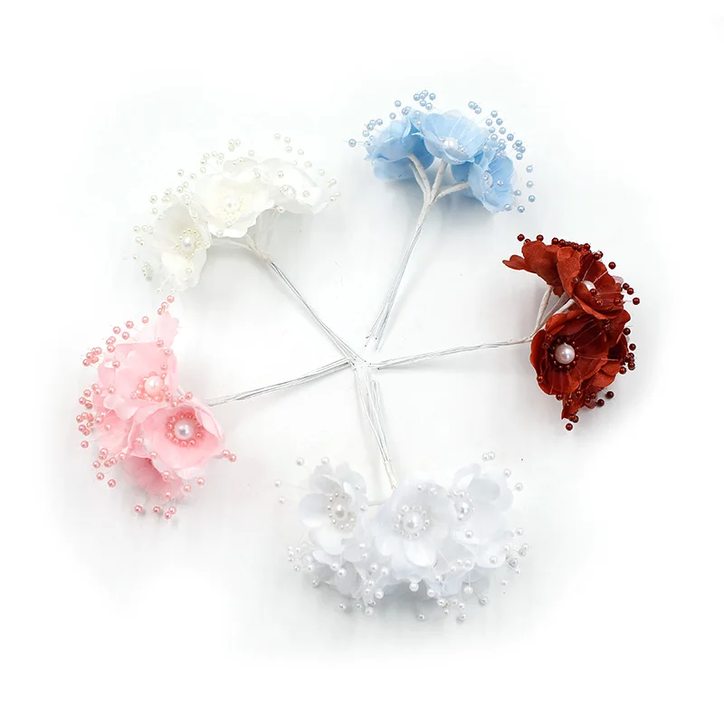 Искусственный цветок 6 шт./лот 3 5 см букет сакуры из шелка с жемчугом свадебное