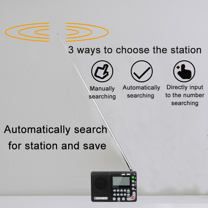 Retekess TR102 портативное радио FM/AM/SW приемник мирового диапазона MP3-плеер REC рекордер с таймером сна черный fm-радио рекордер