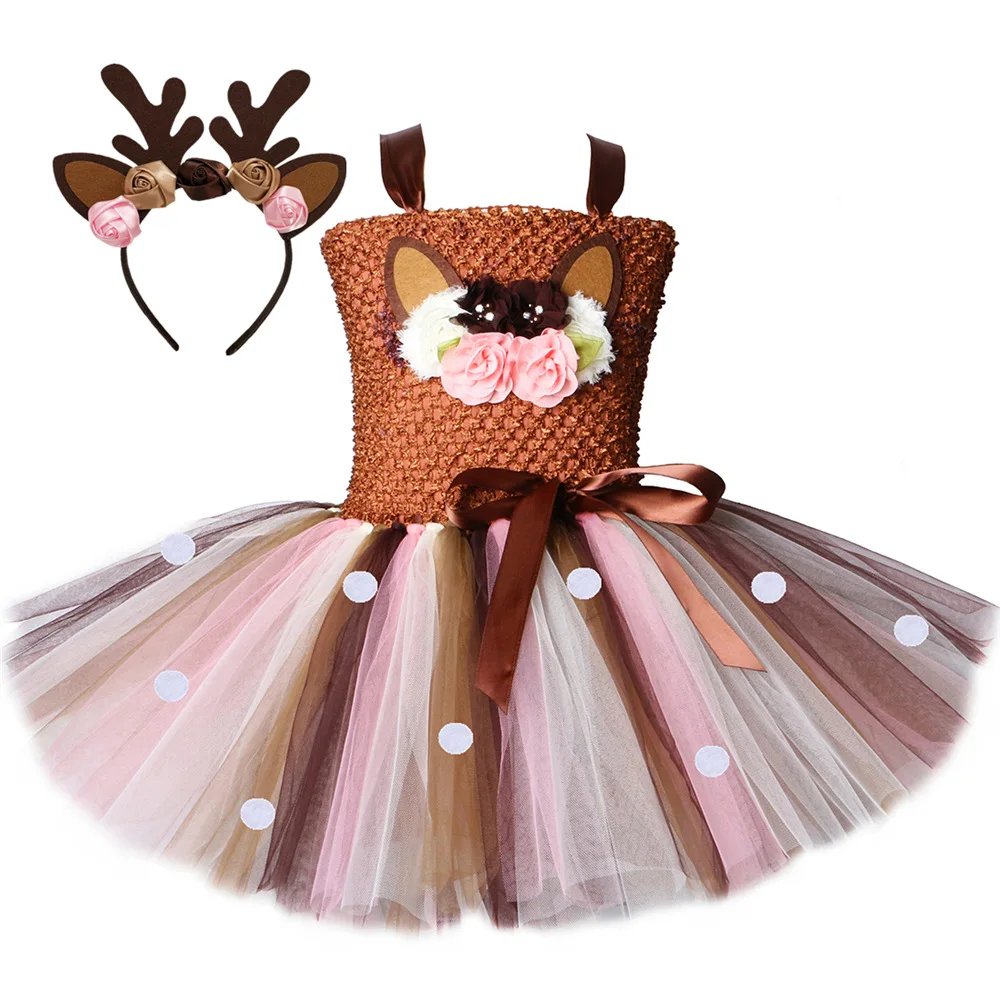 Baby Girls Halloween Animal Cosplay Costume Children Lion Puppy Bee Elk Frog Bear Costumes for Zoo Party Dress Up Tutu Dresses