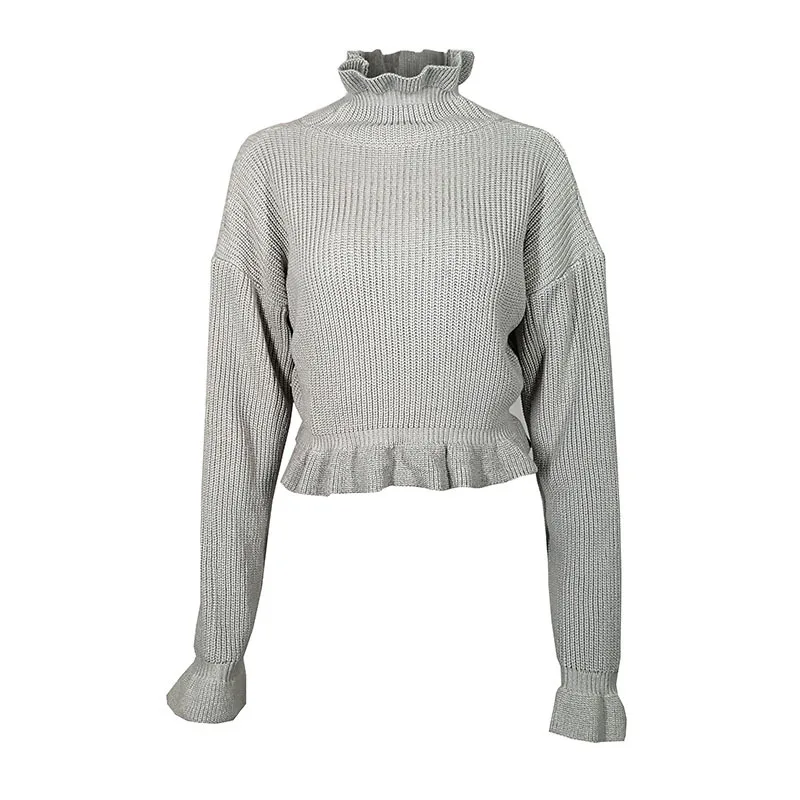Autumn Winter Women's Ruffles Turtlenecks Sweaters Knitted Clothing Fashion Sexy Crop Butterfly Sleeve Sweater Pullover | Женская