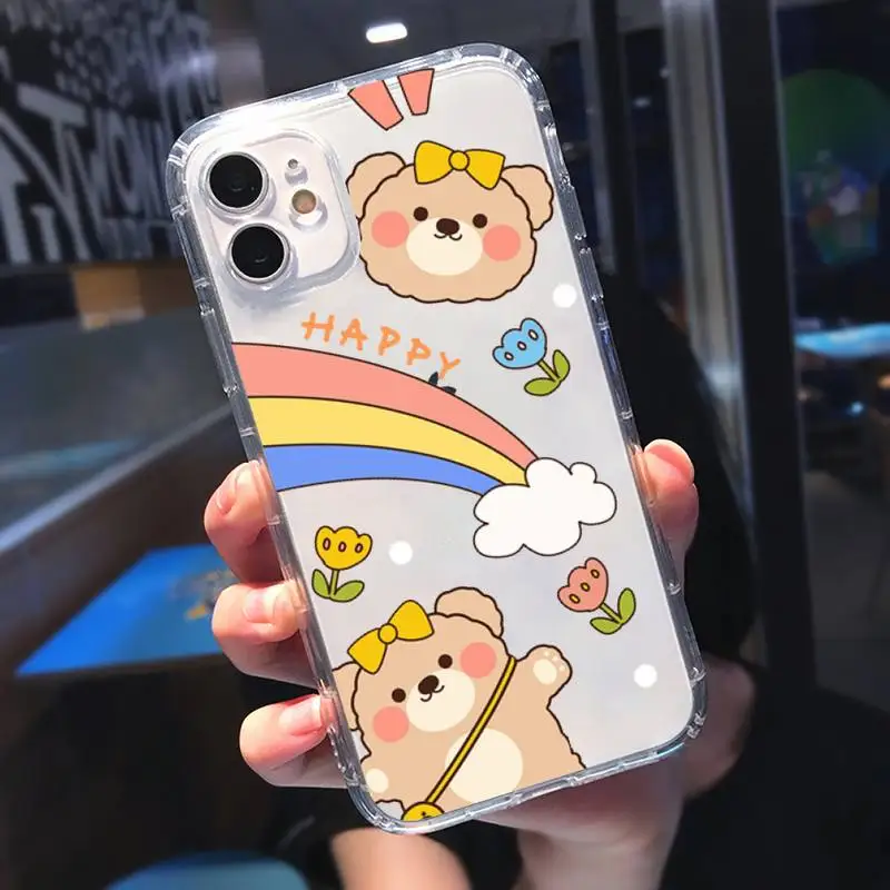 

Cute bear rabbit flower Phone Case Transparent soft For iphone 5 5s 5c se 6 6s 7 8 11 12 plus mini x xs xr pro max