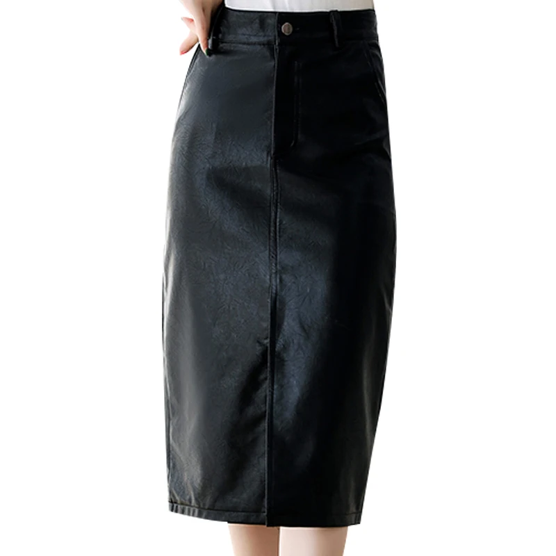 Элегантные черные сексуальные длинные юбки из искусственной кожи Женская юбка