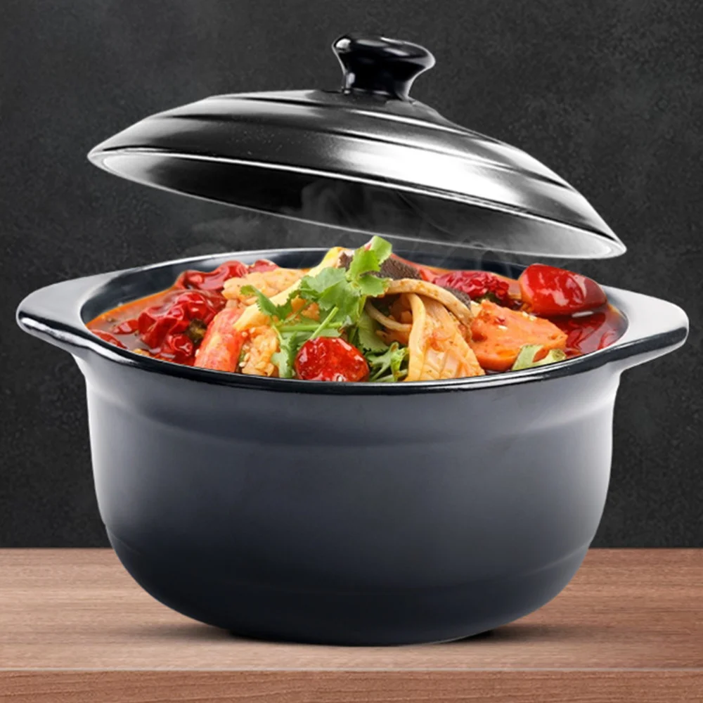

1 Set of Ceramic Casserole Hotel Professional Stew Pot Food Saucepan with Lid