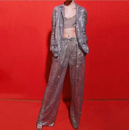 Осенний Женский комплект из 2 предметов 2019 металлические блестки модный Комплект
