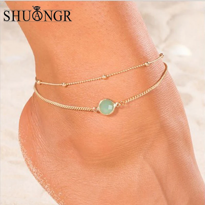 SHUANGR Boho браслет для щиколоток с камнем женские сандалии украшенные крючком