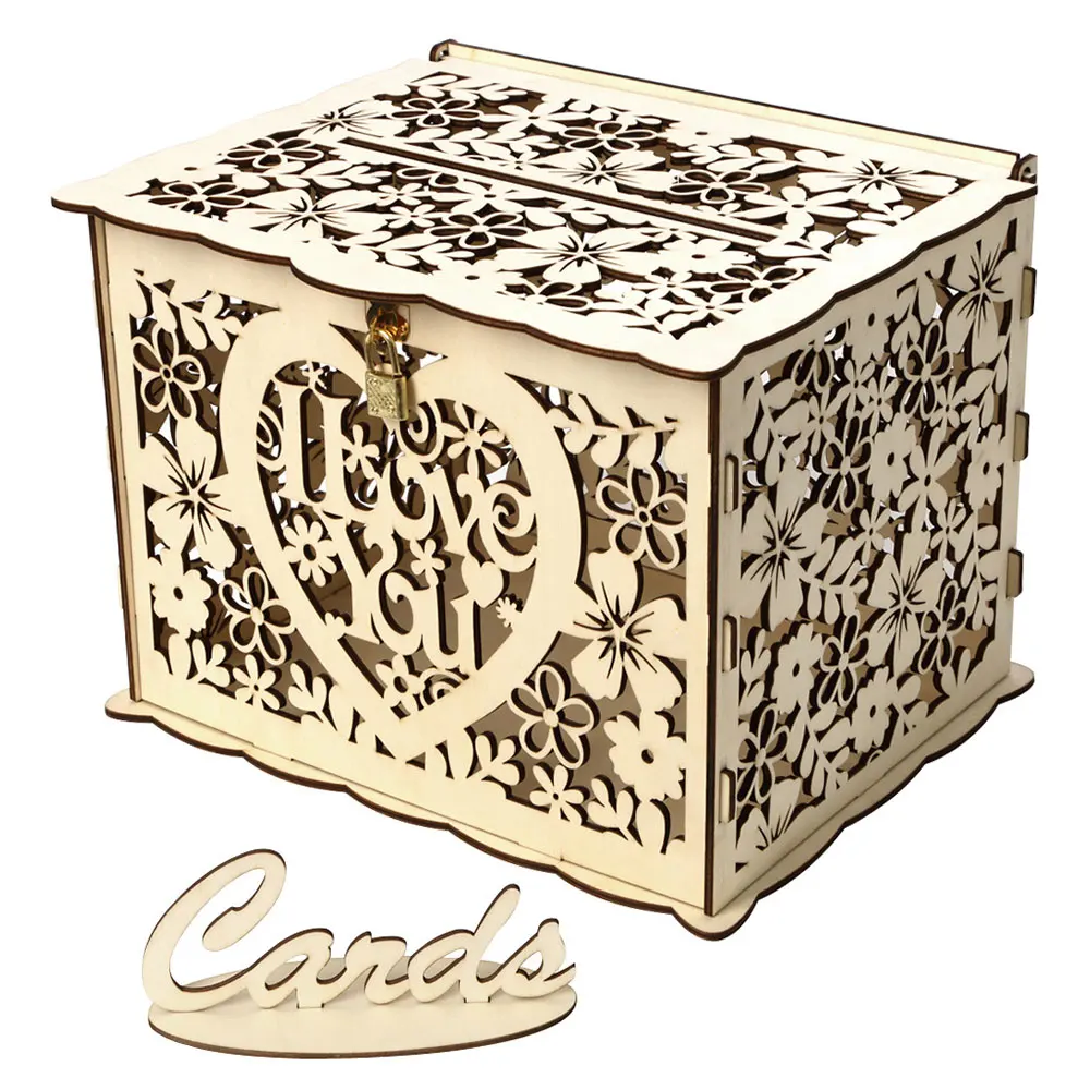 

Bird Flower Pattern Grid Business Card Wooden BoxWedding Card Boxes Wooden Box Wedding Supplies DIY Couple Deer