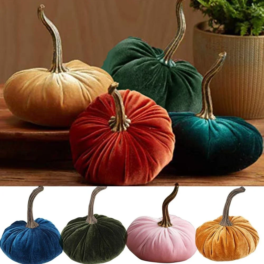 

1 Pc Handmade Velvet Pumpkins Decor Super Soft Stuffed Pumpkin With Exquisite Artificial Pumpkin Foam Simulated Cute Pumpkins