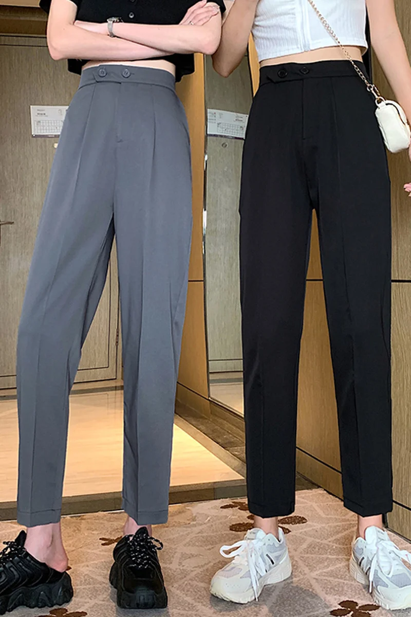 

GOOHOJIO Women Pencil Pants 2020 Autumn Winter Plus Size M-3XL OL Style Wool Female Work Suit Pant Loose Female Trousers Capris
