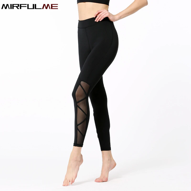 

Lu Ai Sport Leggings Elastic Yoga Pants Mesh Patchwork Bandage Gym Leggings High Quality Quick Dry Running Fitness Tights Female