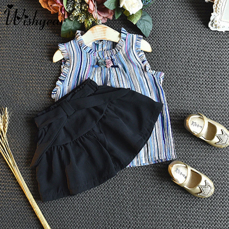 

Wishyear Striped Baby Girl Clothes Summer Newborn Baby Girl Clothes Set 2pcs Cotton Baby Girl Clothing Suit Shirt+Skirt Clothes