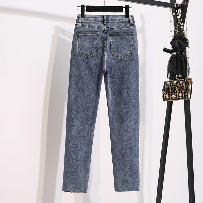 Black Jeans Women's Plus Size Spring and Autumn Elastic High-waist Trousers All-match Fashionable Loose Straight-leg Pants