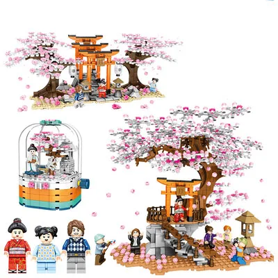 

2020 Christmas goods SEMBO City Street View Idea Sakura Inari Cherry Blossom technical Creator House Tree Building Blocks Toys