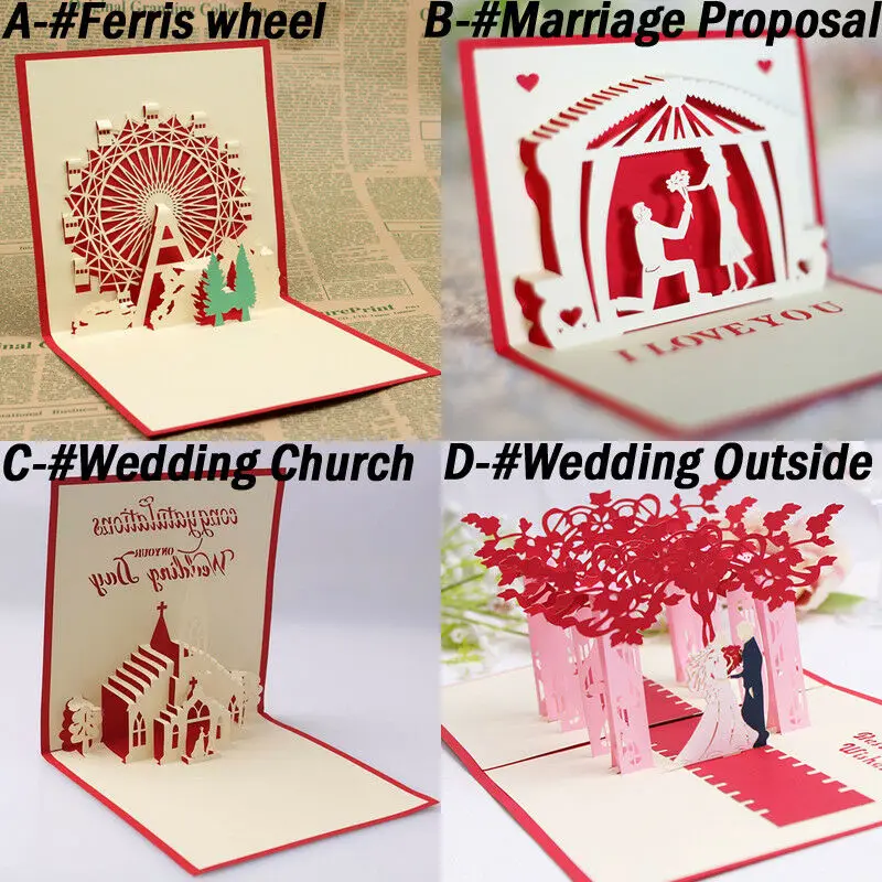 3D всплывающие карты валентинка влюбленный с днем рождения рождественские