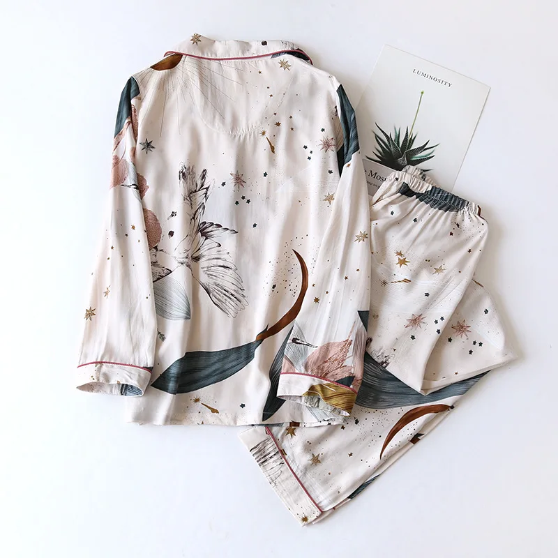 Pajamas-Set Cardigan Long-Trousers Women Printing Sleepwear Suits Autumn Winter Long-Sleeve Casual Outerwear 2Pieces Pijamas