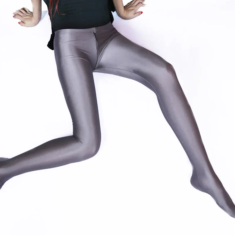 Блестящие сексуальные женские брюки спандекс молния открытый промежность