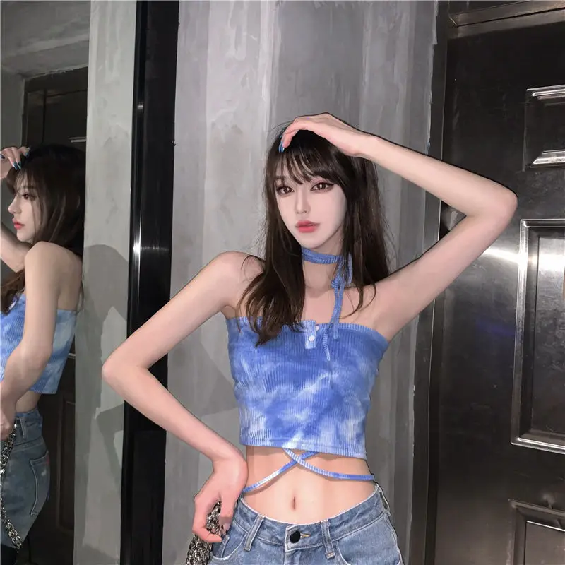 

Women's Summer Chic Halter Vest With Versatile Personality And Tie Dye To Wipe The Chest