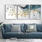Скандинавский стиль, роскошные абстрактные геометрические золотые линии, океанские рыбки, холст, картина, настенные фотографии, постер, украшение для гостиной