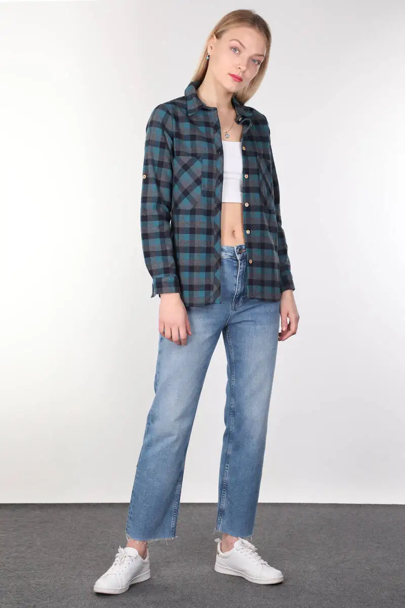 

Lacivert Mavi Ekose Kadn Gmlek