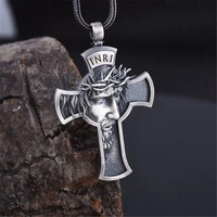 fashion cross man personality statement necklace crown thorns jesus cross necklace european and american men christian pendant