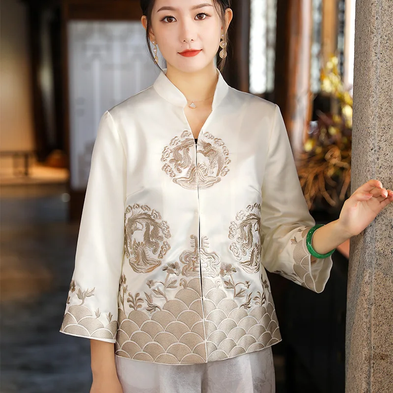 

Casacos Feminino 2022 весеннее модное пальто высокого качества для женщин Роскошная вышивка с длинным рукавом Повседневные винтажные Топы пальто XXL