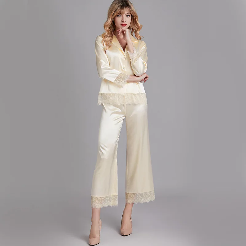 Пижамные комплекты Женская кружевная одежда для сна костюм цветочный халат