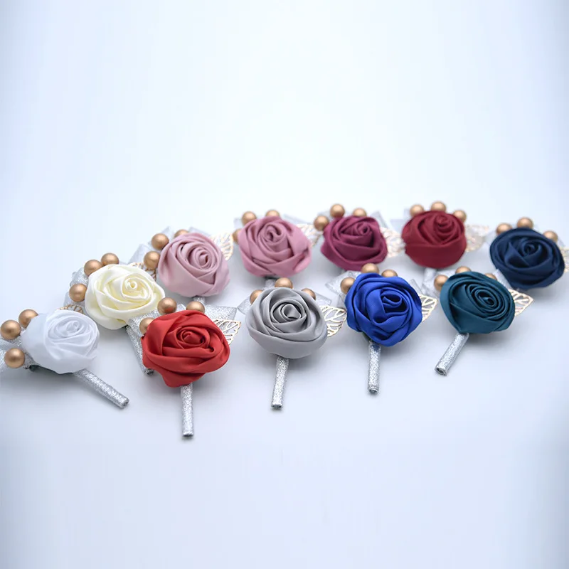 

Wedding Prom Corsage Ceremony Flower Brooch Wedding Boutonnieres Silk Lace Brides Bridesmaid Flowers Boutonniere