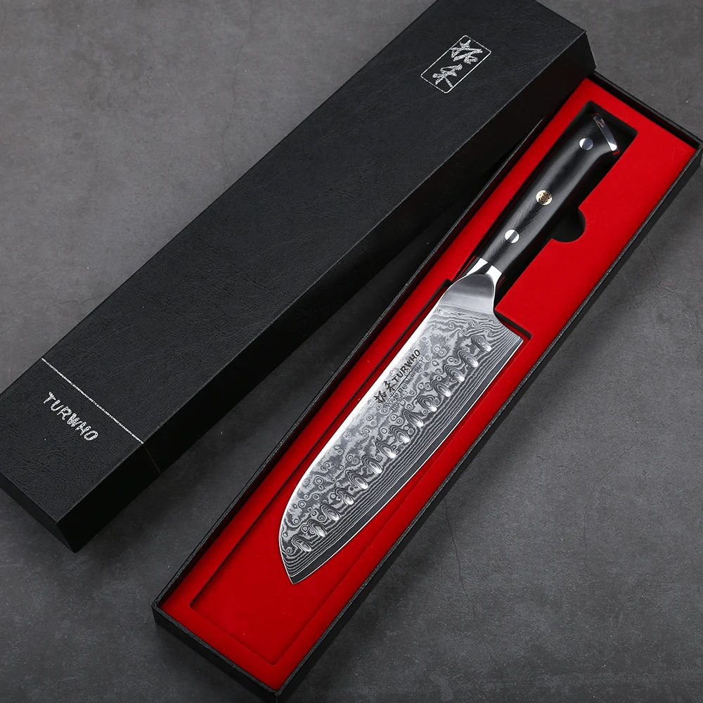 TURWHO 7 дюймовый нож Santoku 67 слоев дамасской стали японский шеф повара