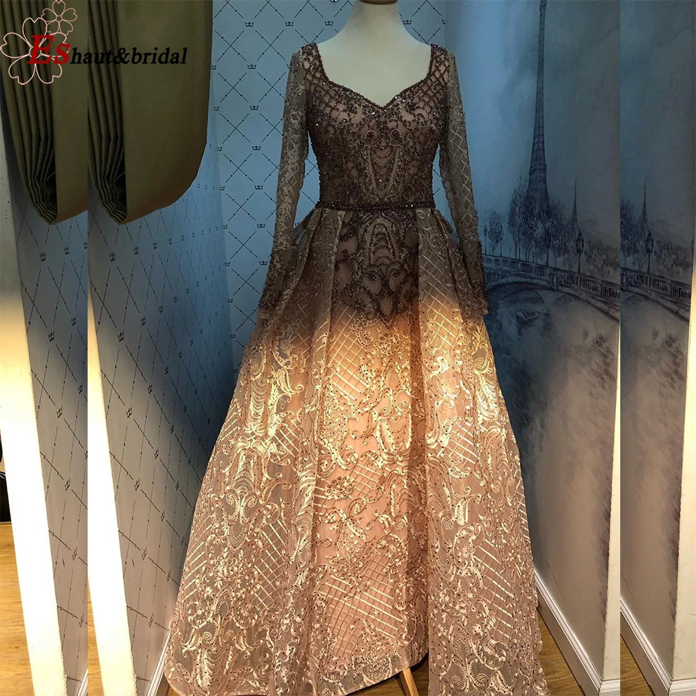 Женское вечернее платье с длинным рукавом Aline роскошное кружевное ручной работы v