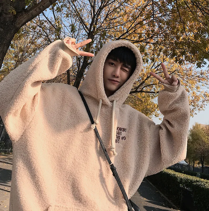 Мужская Осенняя толстовка из овечьей шерсти молодежная свободная уличная одежда
