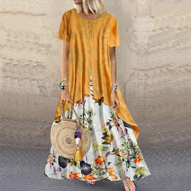 Размера плюс для женщин из хлопка и льна макси платья Свободная Женская футболка