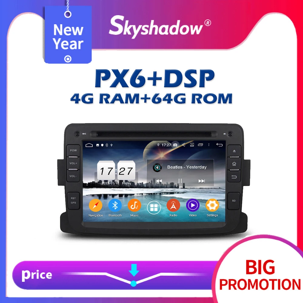Автомобильный DVD плеер PX6 DSP IPS Android 10 0 4G + 64G GPS РАДИО Wifi Bluetooth 5 для Dacia Duster Renault Captur Lada