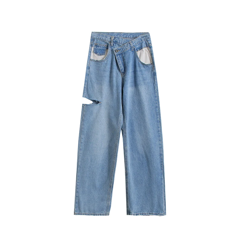 Европейские рваные свободные узкие брюки с широкими штанинами прямые