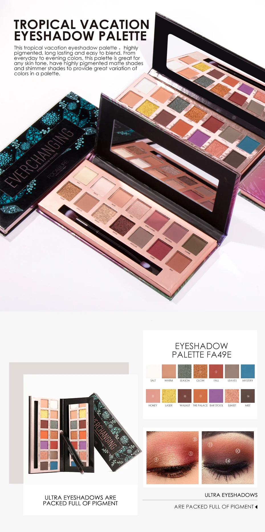 Тени для глаз focallure Pallete красочные пигментированные оттенки палитра Матовая Высокое качество макияж тени для век
