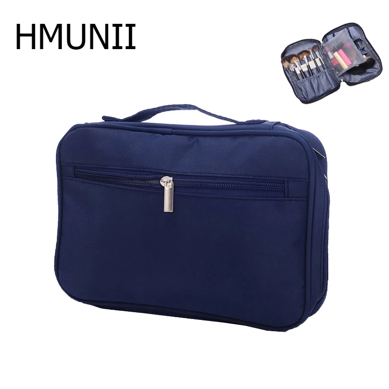 HMUNII Make Up Brush Organizer Travel Toiletry Handbag Cosmetic Storage Case Beauty Tool Pouch Bag Women Professional Makeup Bag