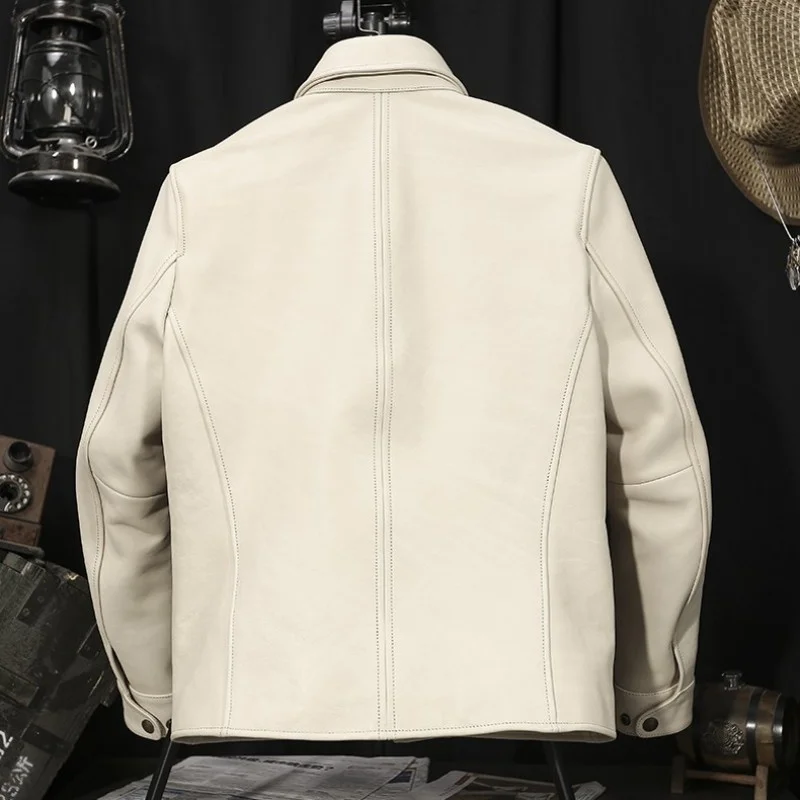 Роскошная кожаная приталенная куртка для мужчин винтажная короткая женская в