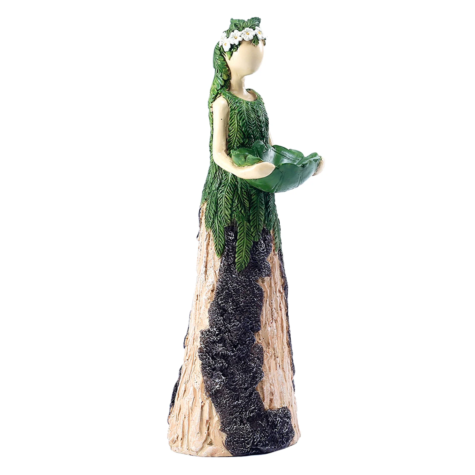 

Garden Fern Graceful Goddess Fairy Statuary with Bird Feeder Resin Ornament, Natural Texture