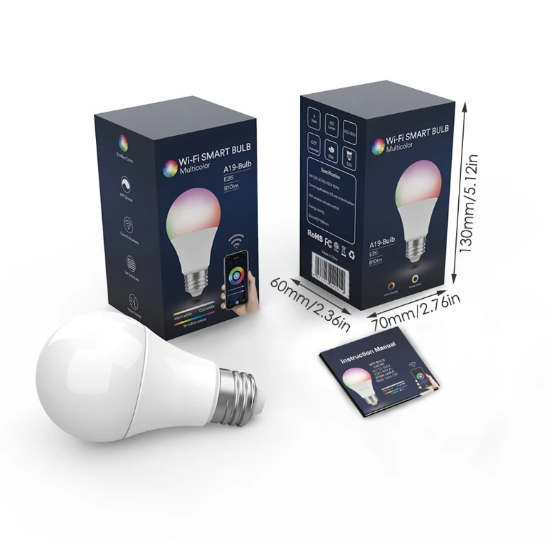 

WiFi Smart Light Bulbs, Dimmable RGB 9W LED App Contorl Color Changing Bulbs for Bedroom Living Room 2700~6500K