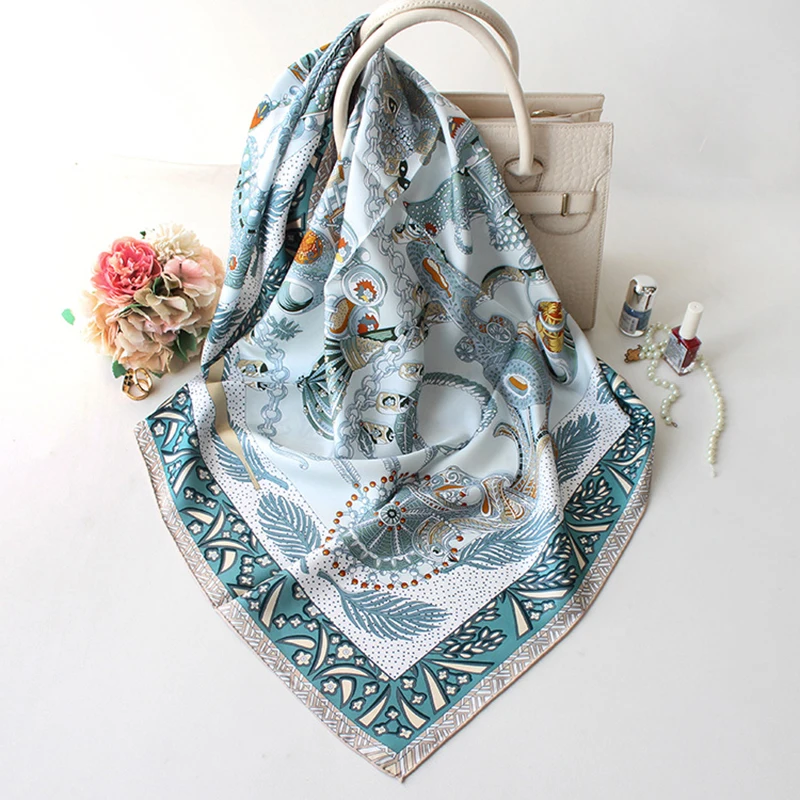 

Luxury 100% Twill Silk Scarf Women Fashion Square Kerchief Tribal Style Jewelry Print Shawl Hijab Wraps 35"*35"