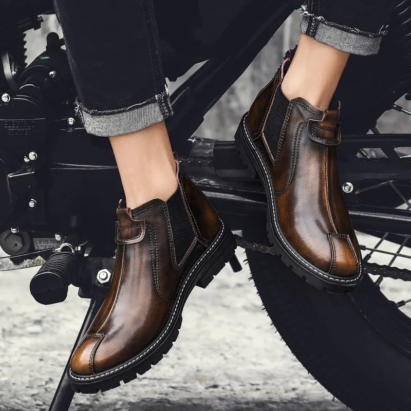 

Autumn Winter Chelsea Boots Men Fashion Casual Men Shoes British Male Ankle Boots Waterproof Flat Shoes Motorcycle Boots Male