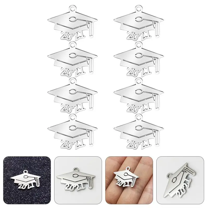 

8pcs Stainless Steel Graduation Hat Charms Pendants Jewelries DIY Pendants
