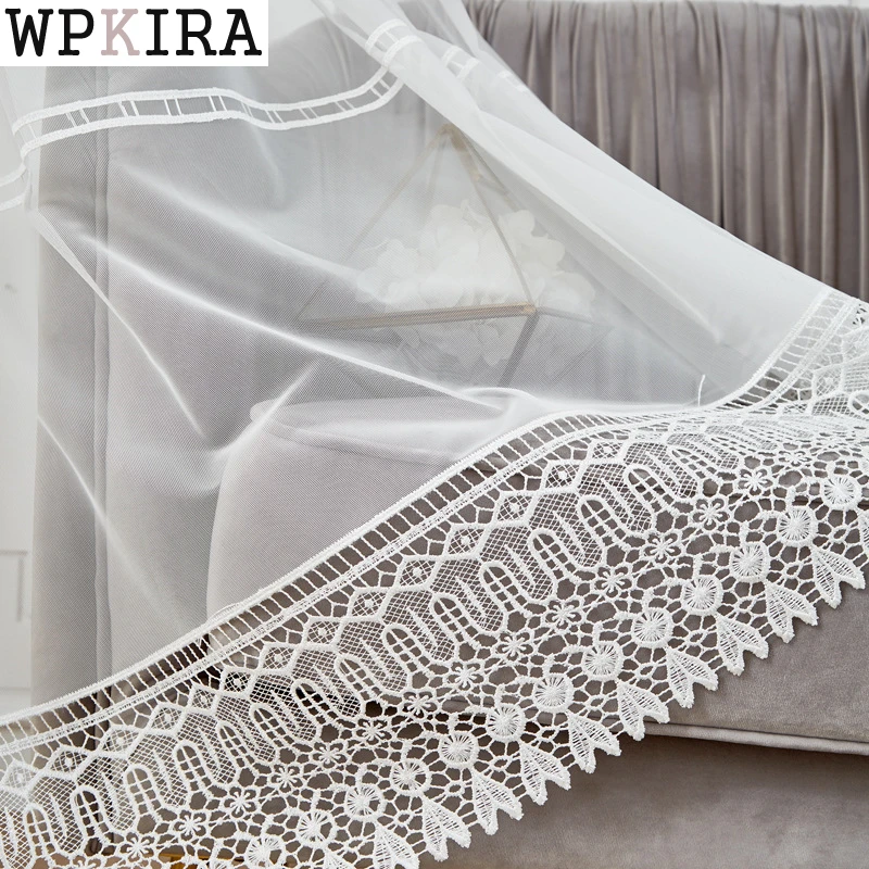 

White Sheer Lace Crochet Lace White Curtains For Living Room Bedroom High Quality Lace Tulle Curtains Ready Made Curtain M150&D