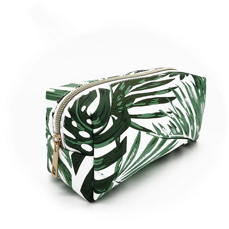 Женская сумка для макияжа из искусственной кожи вместительный чехол зеленая