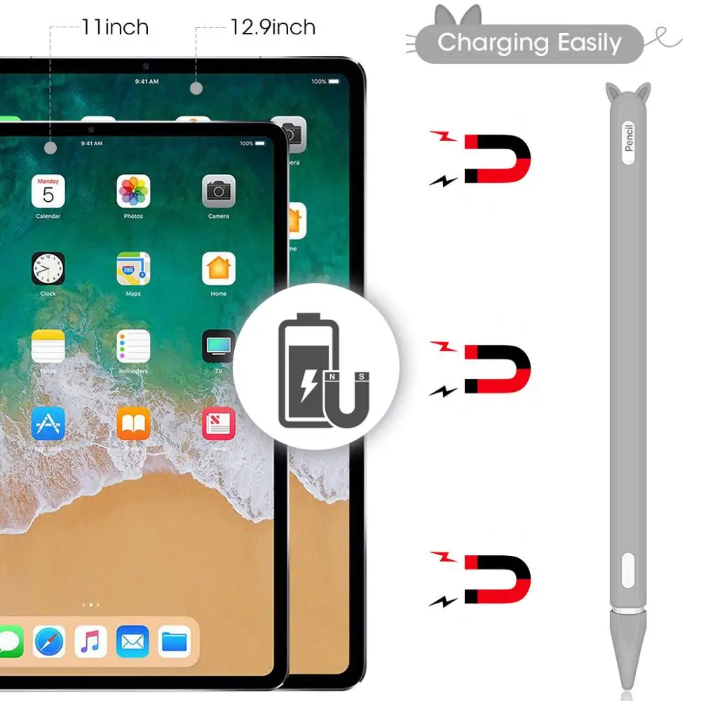 Cute Cat Ear Anti-scroll Silicone Protective Pouch Cap Holder Nib Cover case Skin For Apple Pencil 2 for iPad pro Pen | Компьютеры и