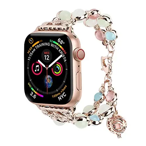 

For Apple Watch Band 38/40 42/44mm Series 6 5 SE Adjustable Wristband Handmade Night Luminous Pearl Bracelet with Essential Oil