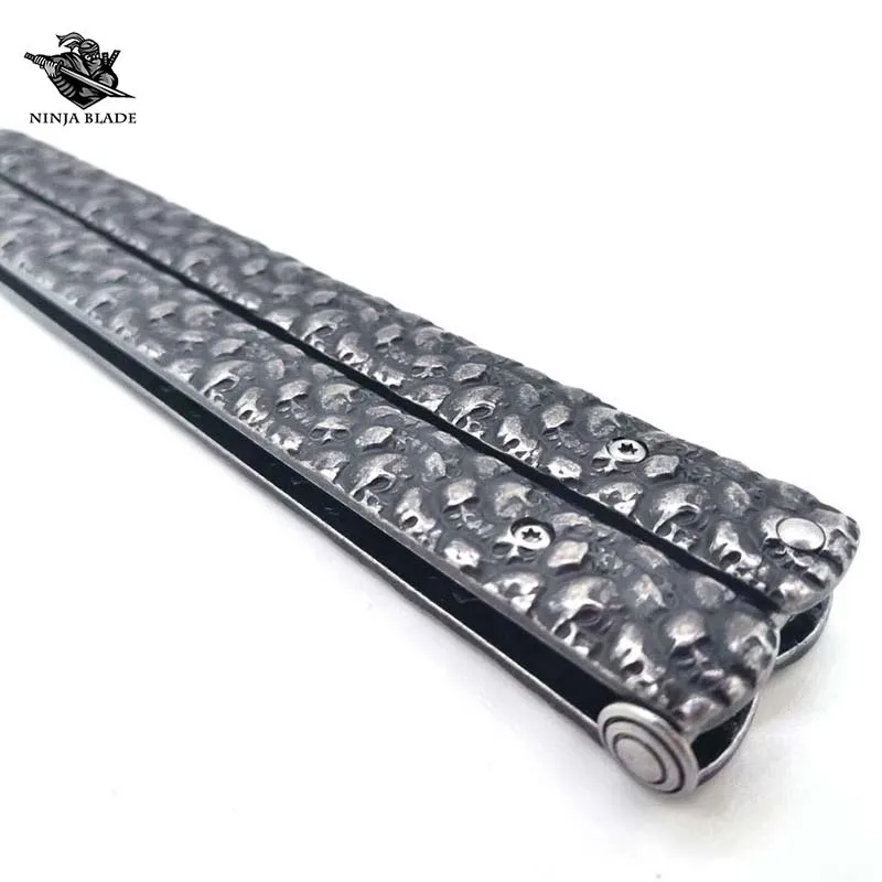 Лучший тренировочный балисонг нож-бабочка с черепом тупой камень обработанная