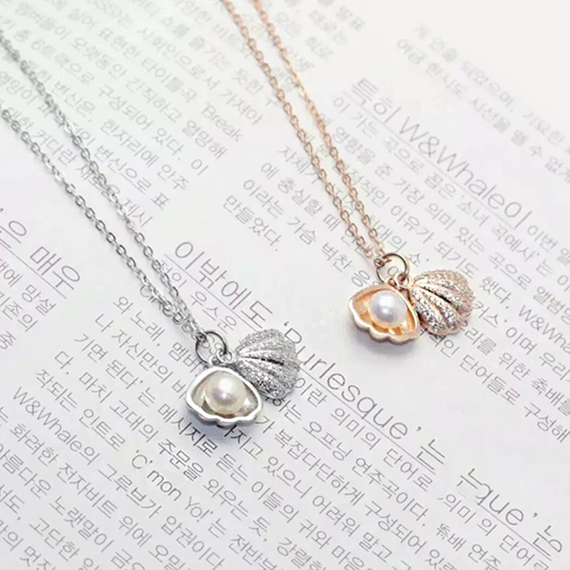 

100% 925 стерлингового серебра с жемчугом в виде ракушки ожерелья и подвески для женщин, девушек, модное ювелирное изделие