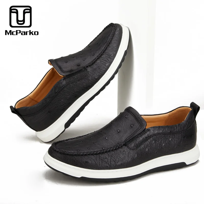 

McParko Slip-on Shoes Genuine Leather Mens Shoes Real Ostrich Leather Casual Driving Shoes For Men Breathable and wear-resistant