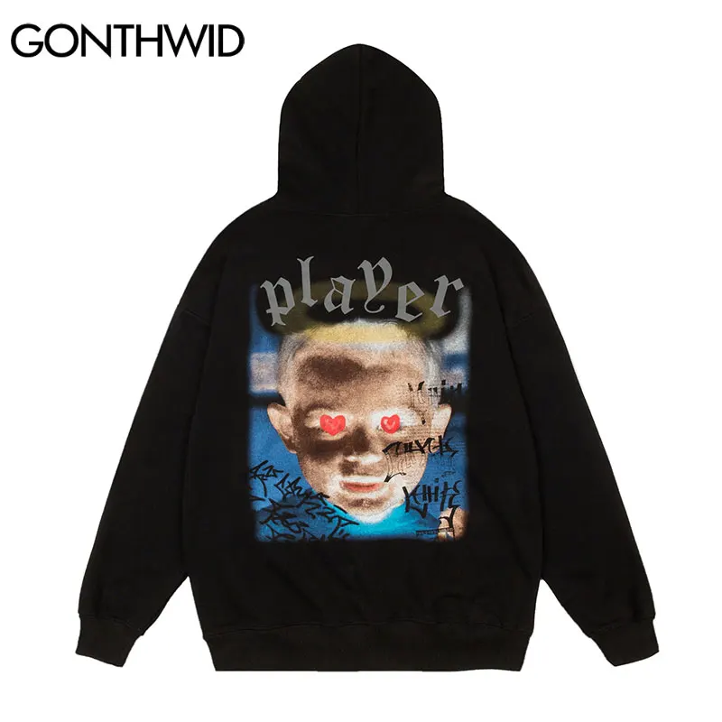 

Мужская Флисовая Толстовка GONTHWID, уличная одежда в стиле хип-хоп, Свитшот в готическом стиле, с графическим принтом граффити, с капюшоном, 2021